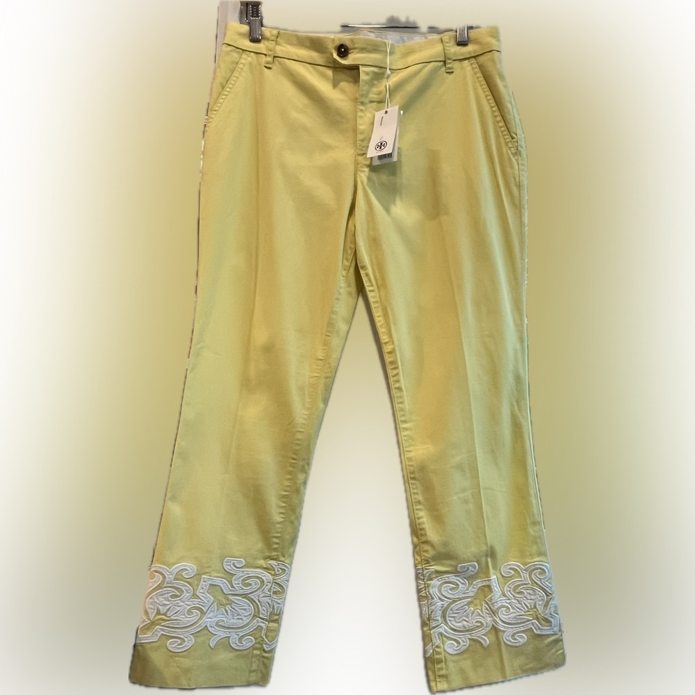 Tory Burch NWT Adrienne Lemon Embroidered Chino Pants 29 Resort - Picture 2 of 13